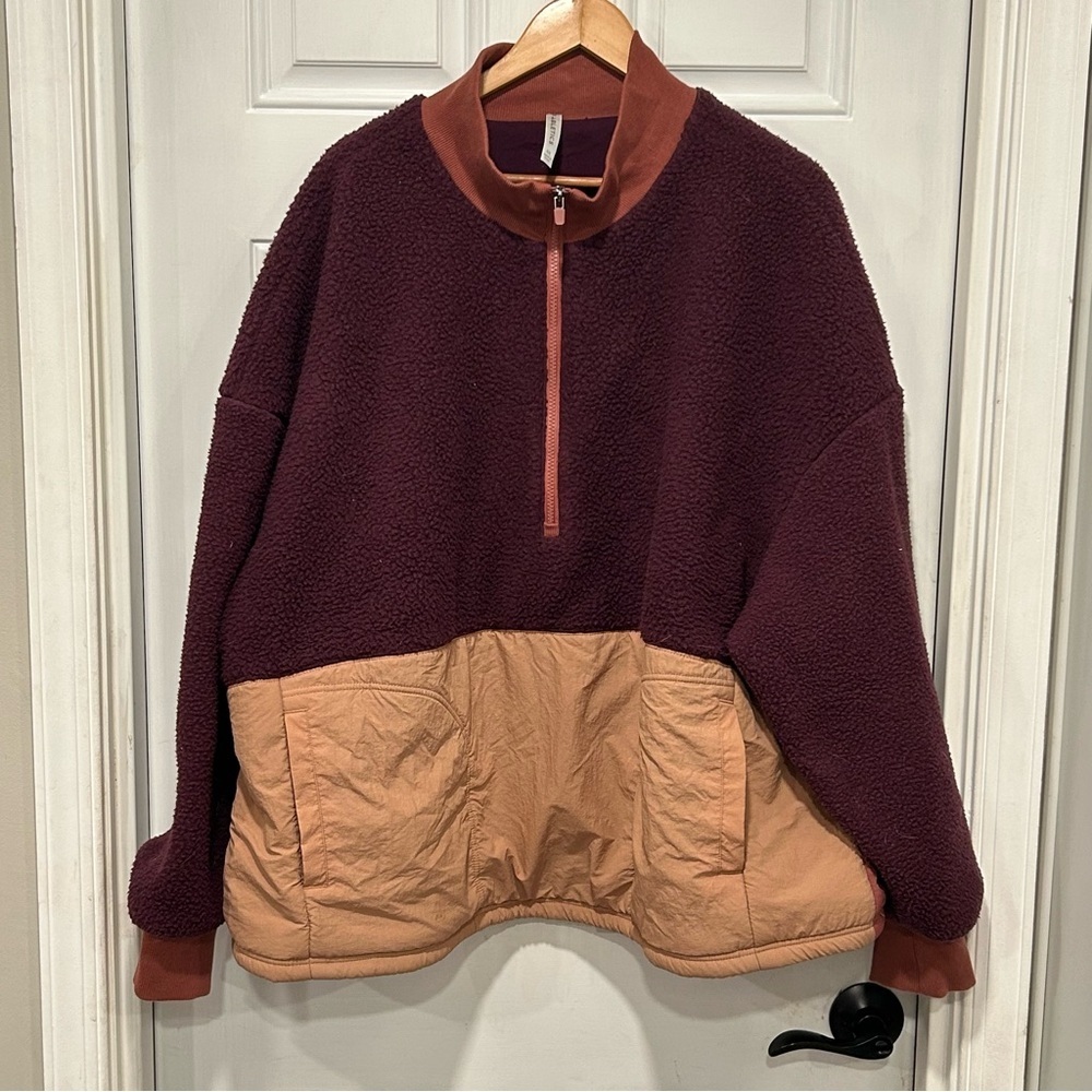 Fabletics Mallory Half Zip Fleece Sherpa Pullover Burgundy, Plus Sz 4X